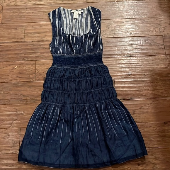 Max Studio Size M Blue Smocked Waist Elastic Tiered Sleeveless Dress - Picture 1 of 4